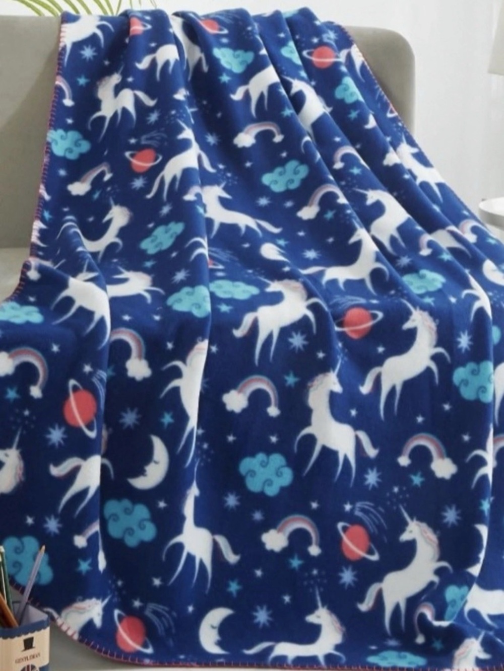 Mainstays Blue Fleece Throw 50 x 60 Unicorn  Blanket